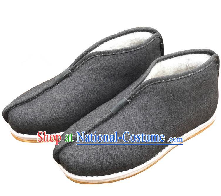 China Dark Grey Insulating Shoes Winter Monk Shoes Handmade Lay Buddhist Shoes