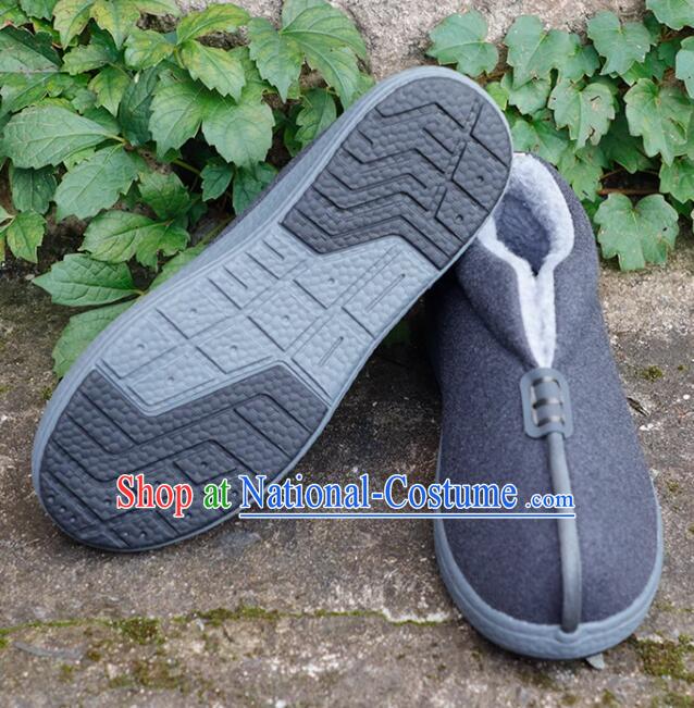 China Lay Buddhist Shoes Dark Grey Insulating Shoes Winter Monk Master Shoes