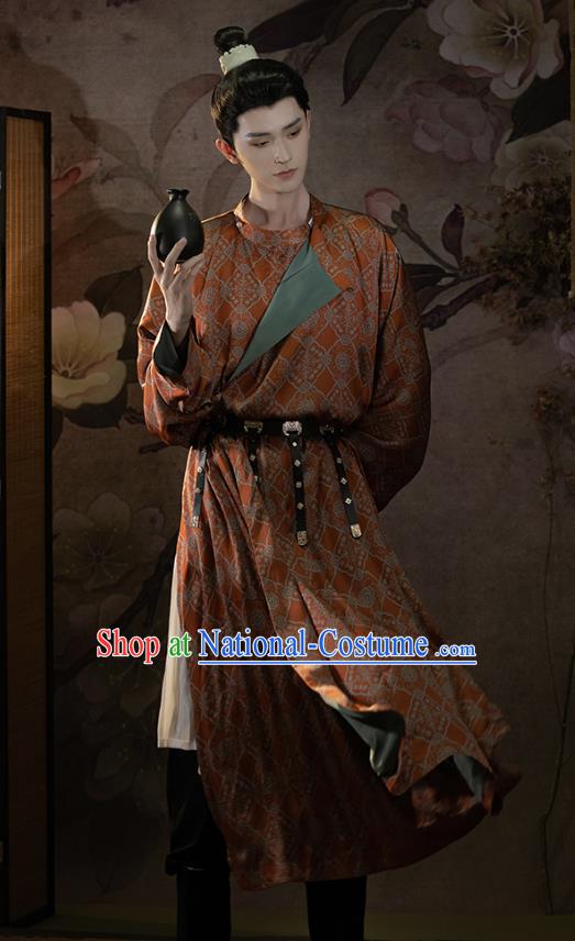 Traditional Male Hanfu Red Round Collar Robe China Tang Dynasty Swordsman Clothing Ancient Young Hero Costumes