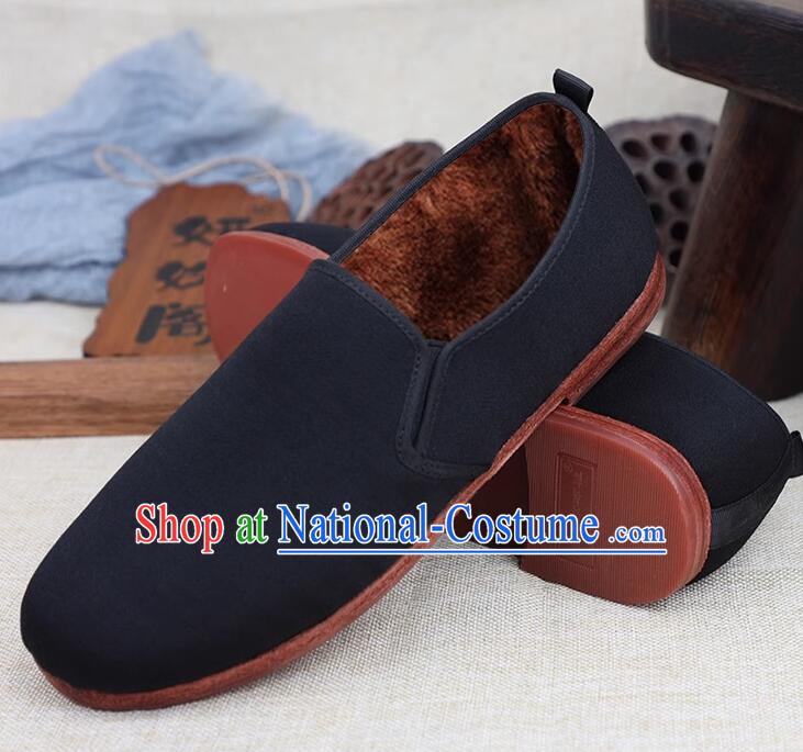 China Handmade Male Shoes Black Kung Fu Shoes Winter Insulated Shoes Old Beijing Cloth Shoes