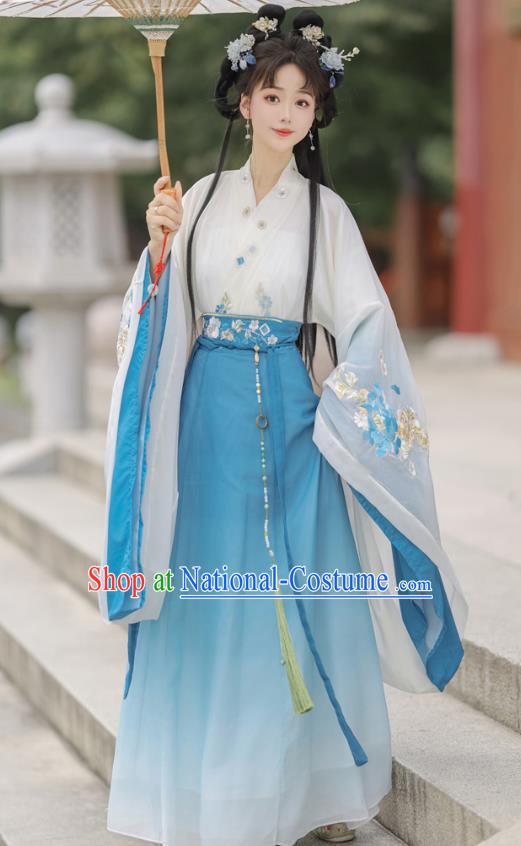 China Ancient Goddess Costume Wei Jin Dynasty Princess Clothing Traditional Hanfu Blue Dress