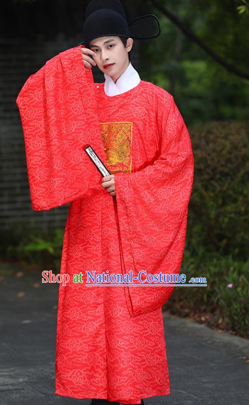 China Traditional Hanfu Garment Ancient Official Costume Ming Dynasty Military Officer Red Robe