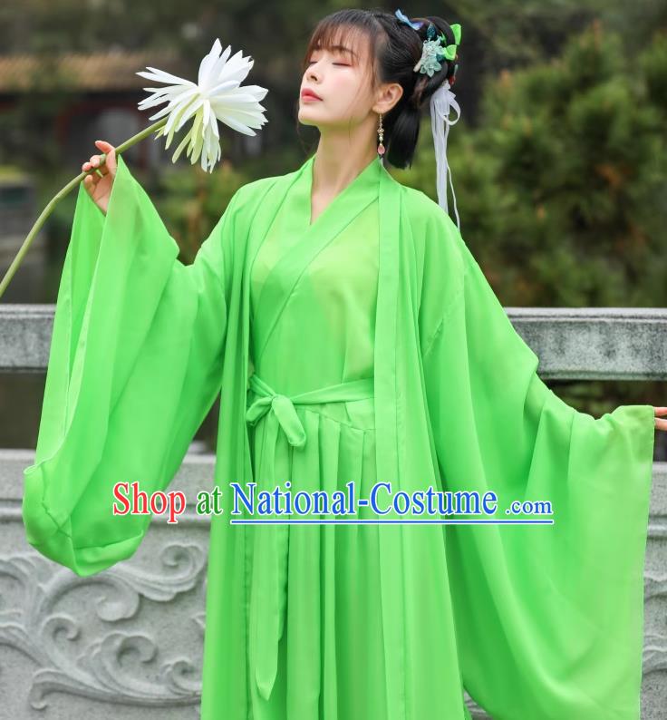 China Ancient Fairy Costume Song Dynasty Young Woman Clothing Traditional Hanfu Green Dress