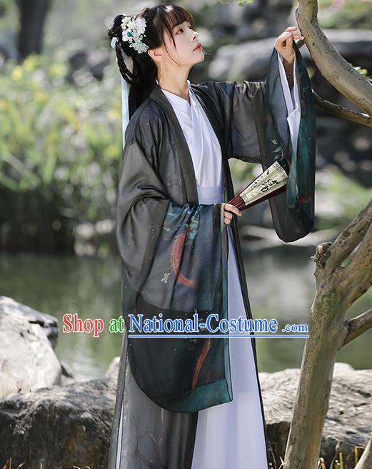 China Traditional Wu Xia Hanfu Dress Ancient Female Swordsman Costume Ming Dynasty Young Hero Printing Dragon Clothing