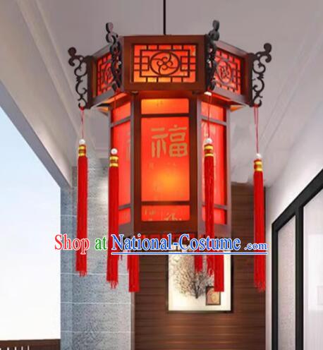 China New Year Lantern Handmade Wood Lamp Classical Red Palace Lantern