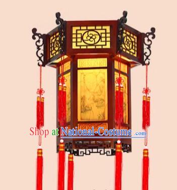 China Classical Landscape Painting Palace Lantern New Year Lantern Handmade Wood Lamp