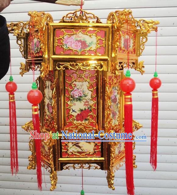 China Classical Flower Bird Patterns Palace Lantern New Year Golden Lantern Handmade PVC Plastic Lamp