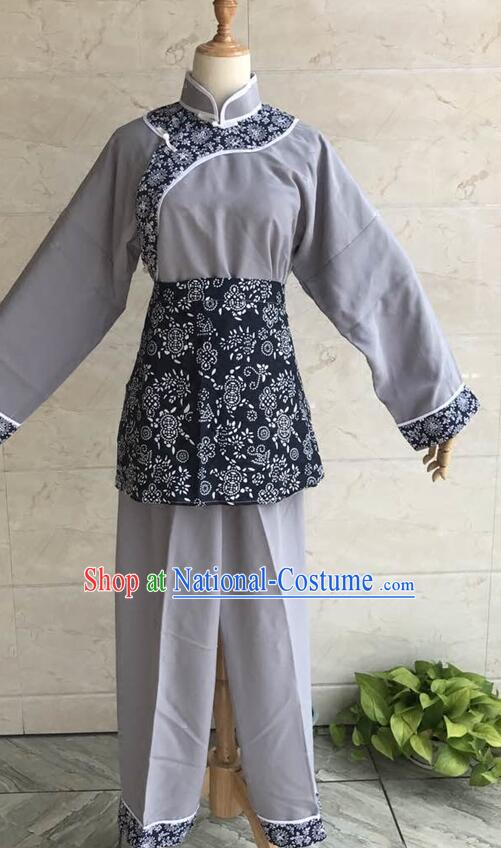 China Stage Performance Aqing Sao Clothing Traditional Hakka Village Woman Costumes Folk Dance Grey Outfit