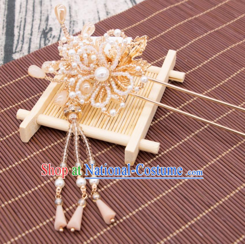 China Ancient Empress Tassel Hairpin Song Dynasty Princess Beads Hair Clip Handmade Hanfu Hair Jewelry