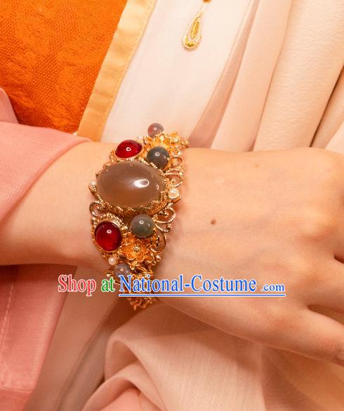 China Ancient Empress Bracelet Tang Dynasty Princess Gem Wristlet Handmade Hanfu Jewelry