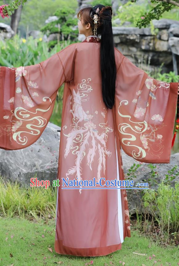 China Ancient Swordswoman Costumes Jin Dynasty Young Lady Clothing Traditional Hanfu Printing Fox Dress