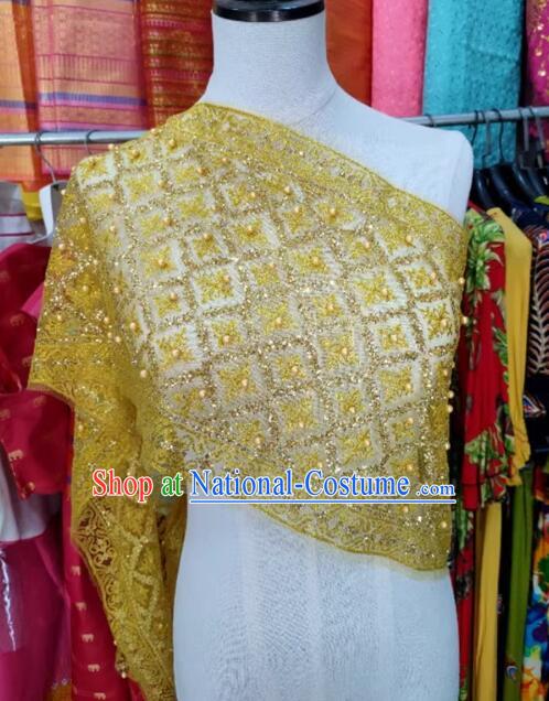 Handmade Embroidered Beads Shawl Golden Mantilla Thailand Traditional Costume