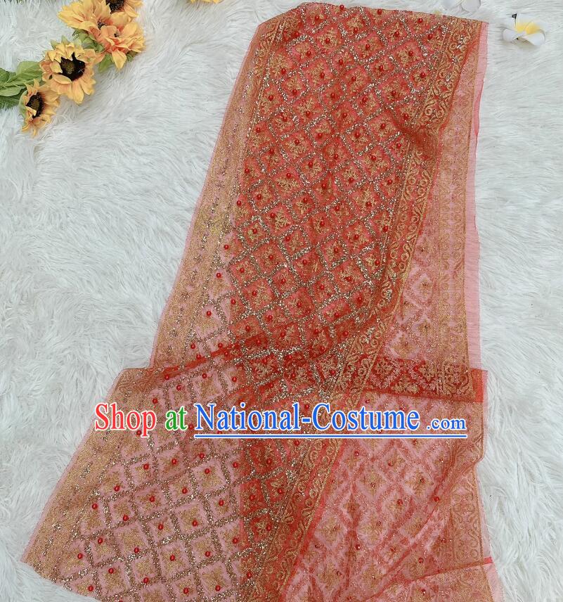 Thailand Mantilla Traditional Costume Handmade Red Beads Shawl