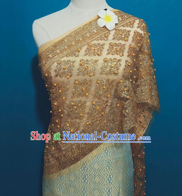 Thailand Traditional Costume Golden Beads Shawl Handmade Mantilla