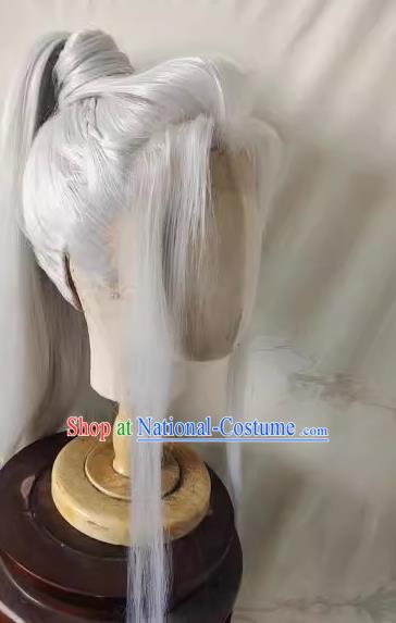 Wig Front Hand Hook Lace Silver White Light And Night Love Qi Sili Style High Ponytail