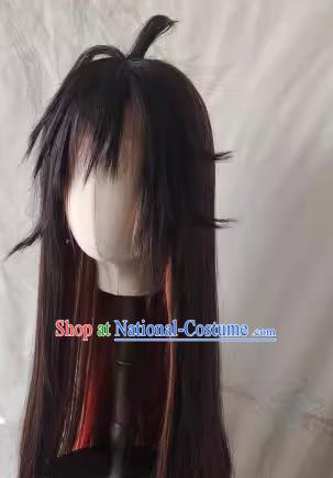 Highlight Gradient Wig Two Color Genshin Impact Zhongli Style Custom Made Front Hook Lace Orange Brown COS