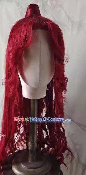 Front Lace Props Costumes For Men And Women Red Beauty Pointed Curly Hair With Hanfu Custom Long Hair Wig