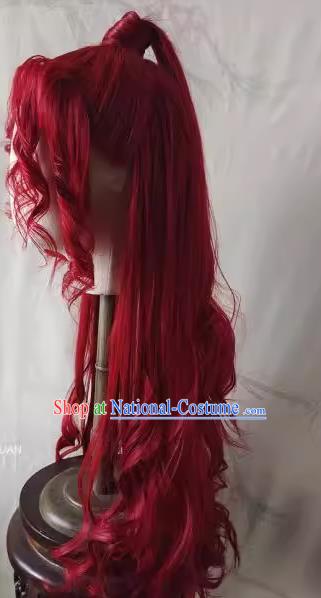 Front Lace Props Costumes For Men And Women Red Beauty Pointed Curly Hair With Hanfu Custom Long Hair Wig