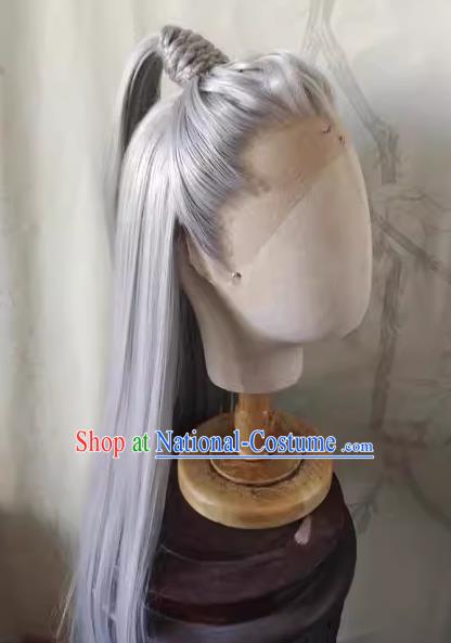 Ancient Costume Ying Yuan Agarwood Wig Such As Dandruff Hair Front Hand Hook Emperor Silver Gray