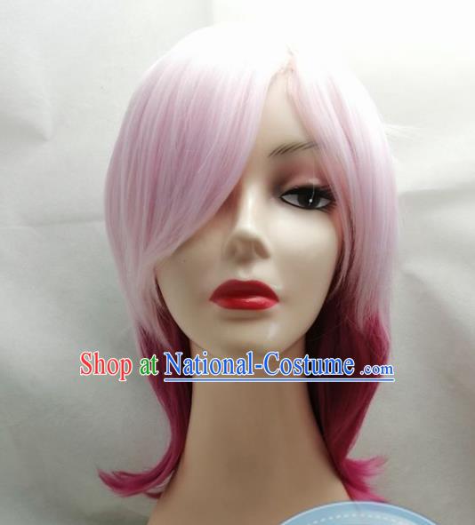 Rose Red Gradient COS Wig Short Hair Girls Overall Hair Cover