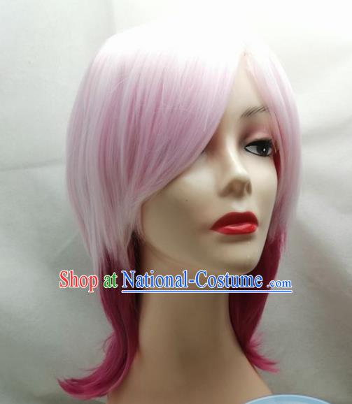 Rose Red Gradient COS Wig Short Hair Girls Overall Hair Cover