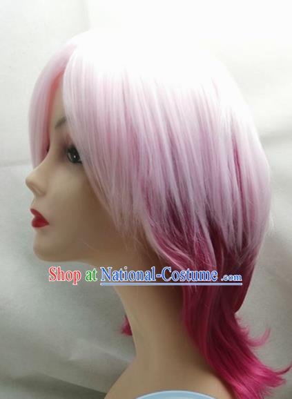 Rose Red Gradient COS Wig Short Hair Girls Overall Hair Cover