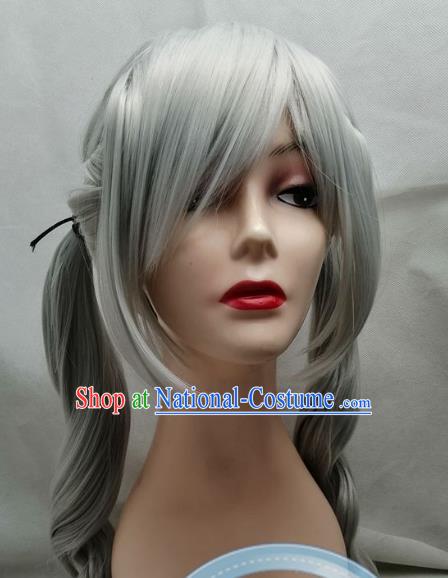 Cosplay Fake Hair COS Fire Emblem Rufray Silver Middle Parted Scalp Braid Ponytail Female Custom Wig