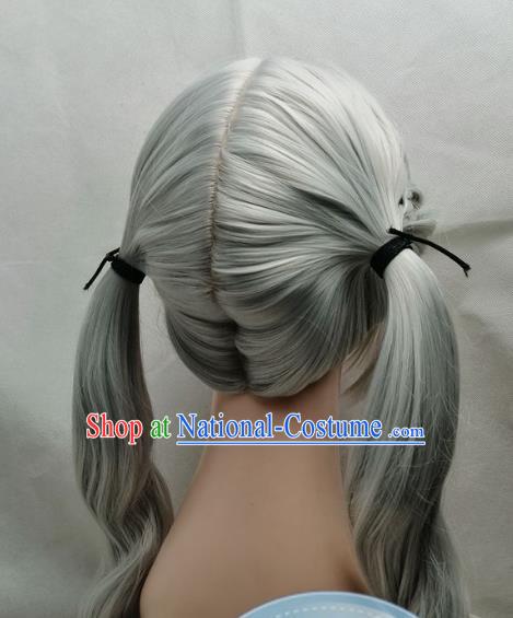 Cosplay Fake Hair COS Fire Emblem Rufray Silver Middle Parted Scalp Braid Ponytail Female Custom Wig