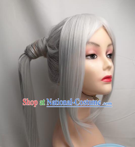 Wig COSPLAY Silver Partial Ponytail Fire Emblem Edelgard Anime Fake Hair