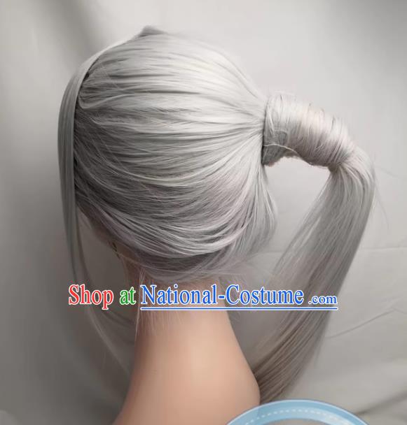 Wig COSPLAY Silver Partial Ponytail Fire Emblem Edelgard Anime Fake Hair