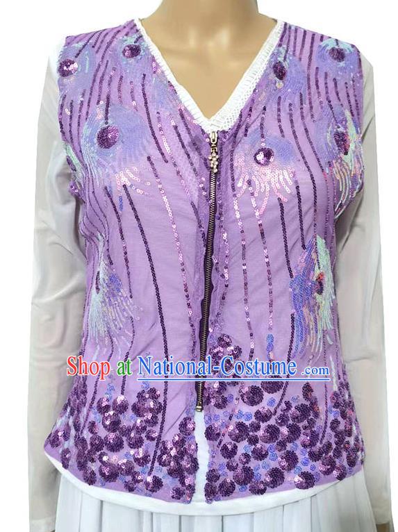 Purple Chinese Xinjiang dance sequined sari stage performance ethnic style vest short style