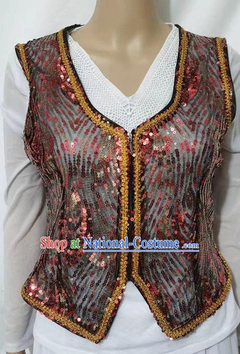 China Xinjiang dance costume Uyghur short embroidered sequined vest stage performance practice vest