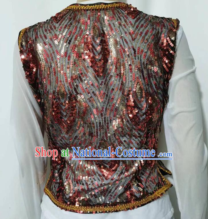 China Xinjiang dance costume Uyghur short embroidered sequined vest stage performance practice vest