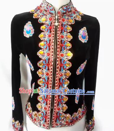 Black China Xinjiang Dance Stage Performance Diamond Velvet Top