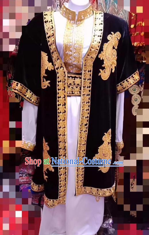 Black China Xinjiang Dance Maixi Laipu Stage Performance Dance Suit Men Dance Costume