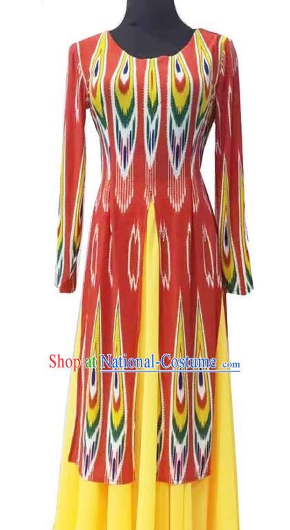 Red Chinese Xinjiang Dance Adelais long-sleeved vest Maxilep stage performance practice long vest