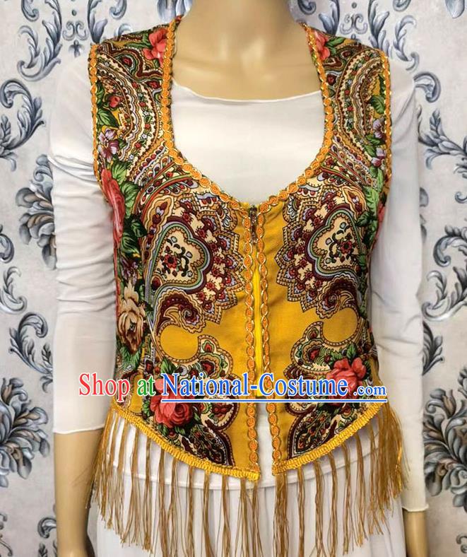 Yellow China Xinjiang Dance Women Vest Maixi Laipu Ethnic Style Printed Vest