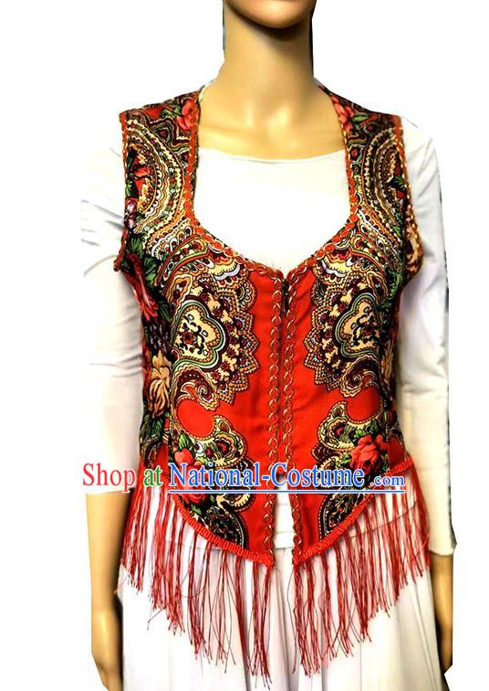 Red China Xinjiang Dance Women Vest Maixi Laipu Ethnic Style Printed Vest