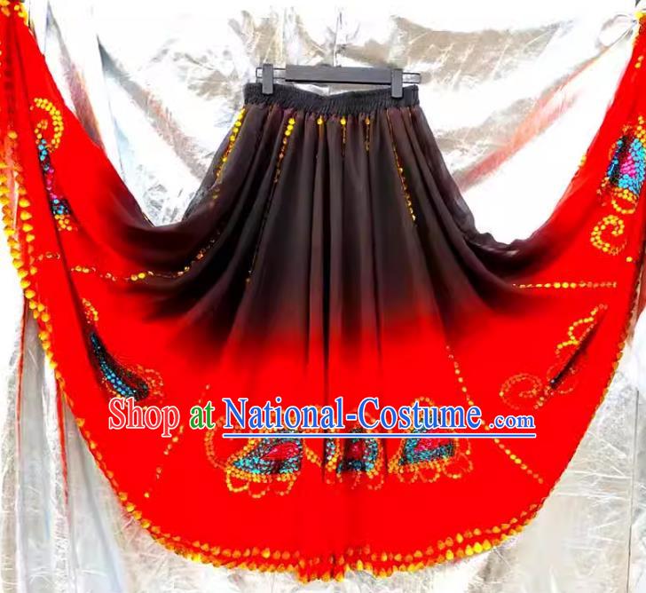 Gradient black and red Chinese Xinjiang dance Uyghur Maisilaip stage square dance ethnic characteristics pure handmade sequined skirt with large swing