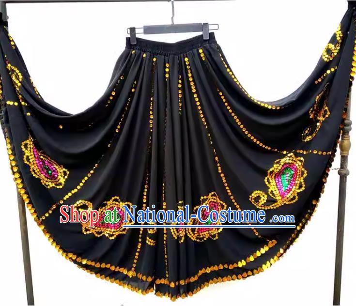 Black China Xinjiang Dance Uyghur Maixi Laipu Stage Square Dance Ethnic Characteristics Purely Handmade Sequined Swing Skirt