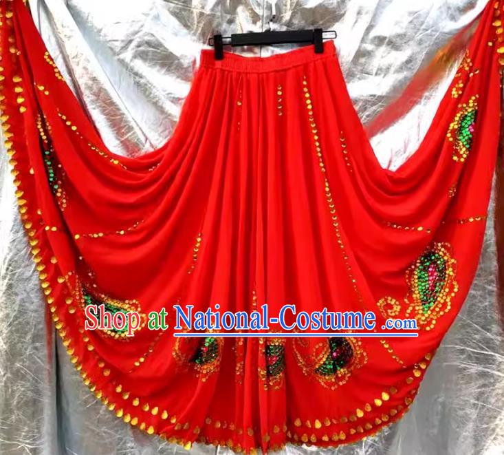 Red China Xinjiang Dance Uyghur Maixilipu Stage Square Dance Ethnic Characteristics Pure Handmade Sequin Large Swing Skirt