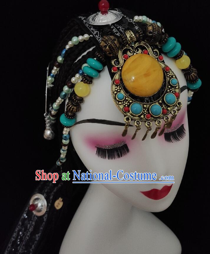 Handmade Woman Headdress Top Tibetan Hair Jewelry China Zang Nationality Folk Dance Headwear