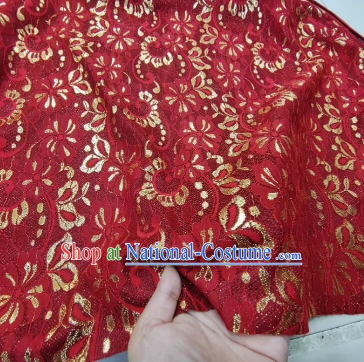 Top Hollowed Out Golden Flower Pattern Lace Material Costume Composite Cloth Cheongsam Wine Red Lace Fabric