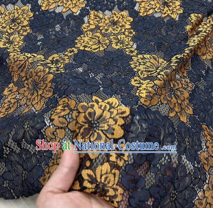 Top Hollowed Out Golden Flower Pattern Lace Material Composite Cloth Cheongsam Black Lace Fabric