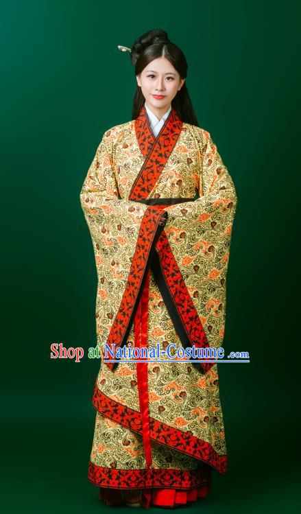 China Ancient Noble Woman Clothing Traditional Hanfu Quju Curving Front Robe Han Dynasty Woman Costume