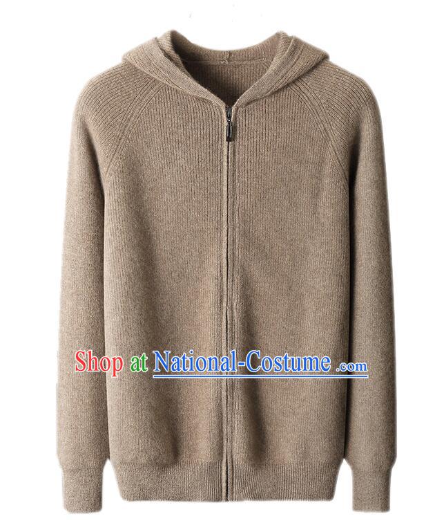 Light Tan Hoodie Coat Top Grade Winter Sweater Men Knitted Woolen Jacket