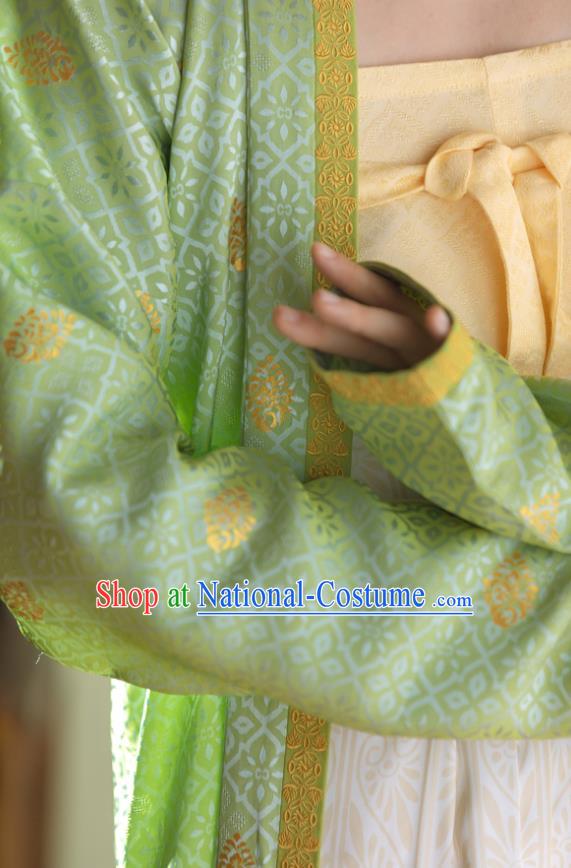 China Southern Song Dynasty Woman Costumes Traditional Hanfu Green Beizi and White Skirt Ancient Noble Female Clothing