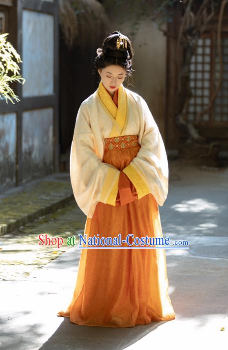 China Traditional Hanfu Yellow Shirt and Orange Skirt Ancient Court Princess Clothing Eastern Han Dynasty Noble Lady Sun Shangxiang Costumes