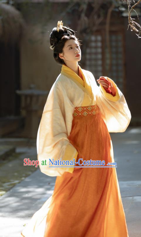 China Traditional Hanfu Yellow Shirt and Orange Skirt Ancient Court Princess Clothing Eastern Han Dynasty Noble Lady Sun Shangxiang Costumes