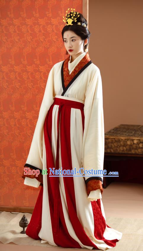 China Eastern Han Dynasty Beauty Costumes Traditional Hanfu White Dress Ancient Court Princess Clothing